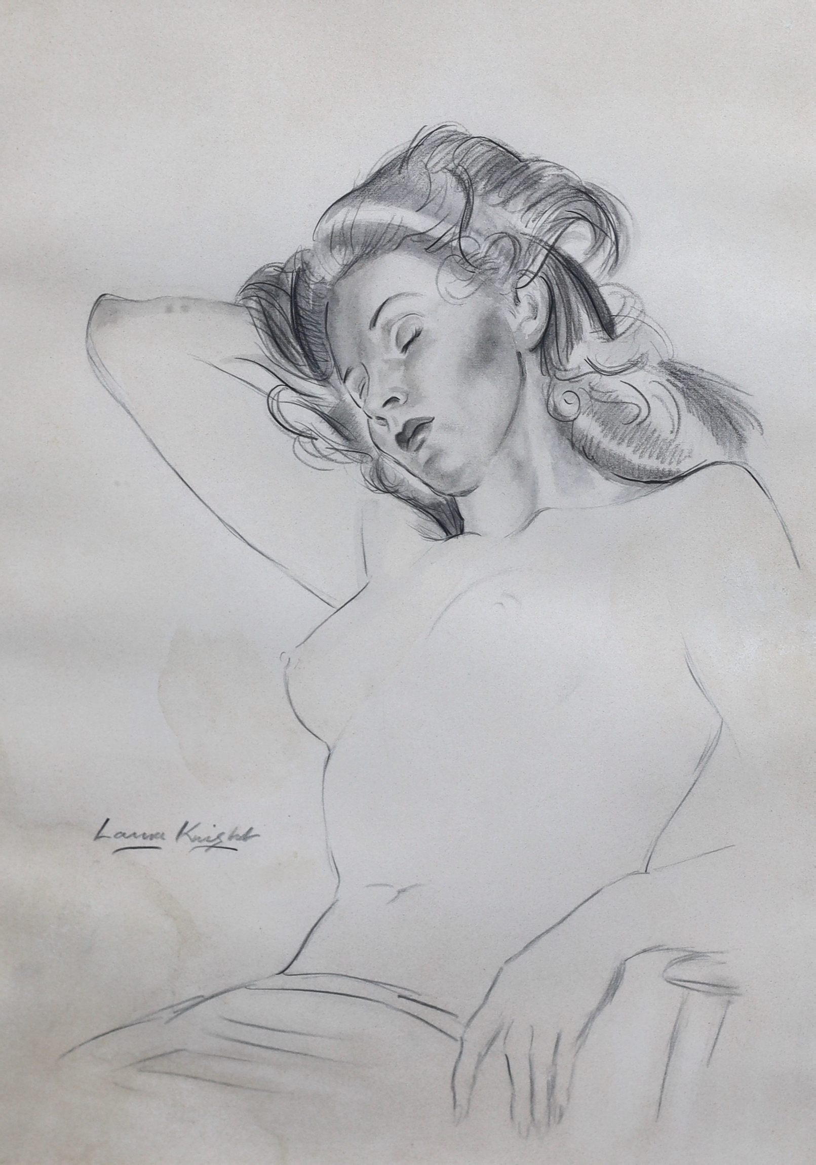 Dame Laura Knight (English, 1877-1970), Study of a sleeping woman, pencil on paper, 42 x 30cm, Please note this lot attracts an additional import tax of 5% on the hammer price